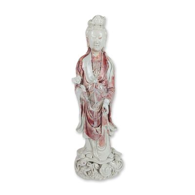Chinese Distressed-Glaze Porcelain Guanyin Sculpture