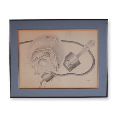 Diplock, Original Graphite Drawing on Paper, Industrial Precision, Signed