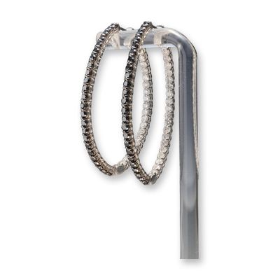 Pair of 14K White Gold 2.77ctw Black & White Diamond Oval Hoop Earrings