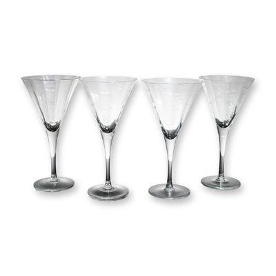 4-Piece Crystal Floral Motif Martini Glasses