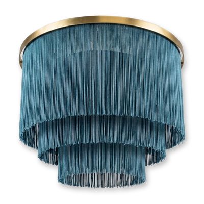 Contemporary Three-Tiered Teal Fringe Chandelier