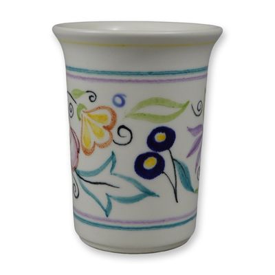 Poole Pottery Studio Hand-Painted Floral and Cockerel Small Beaker Vase, 2003
