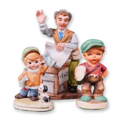 Three Mid-to-Late 20th Century Painted Ceramic News Vendor and Newsboy