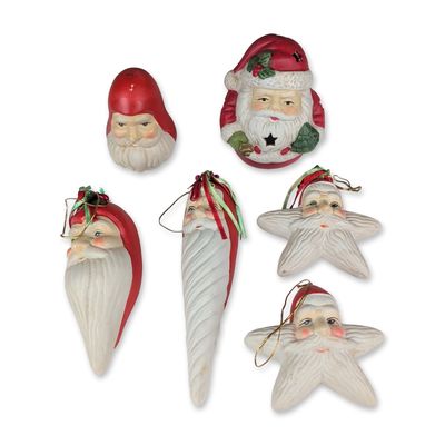 6pc Ceramic Santa Claus Tea Light Candle Holder and Ornaments