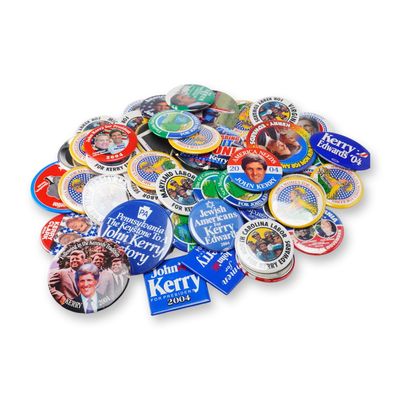An Assortment of John Kerry and John Edwards 2004 Presidential Campaign Buttons and Pins