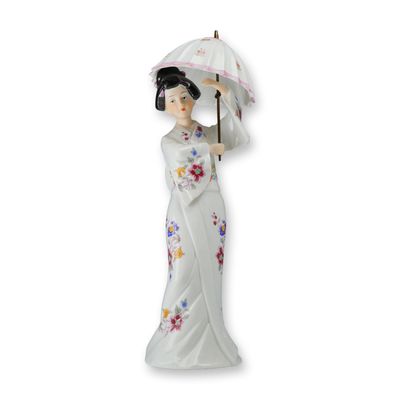 Oriental Geisha Girl Porcelain Figurine with Parasol Marked M.I.