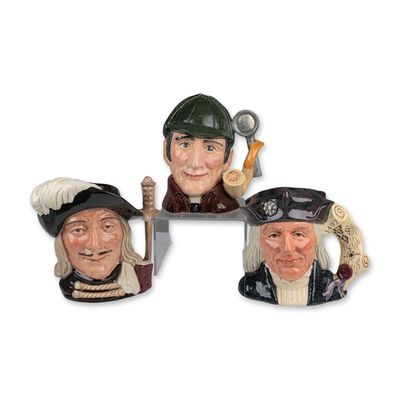 3pc Royal Doulton Large Character Jugs, Aramis (D6441), The Sleuth (D6631), and Christopher Columbus
