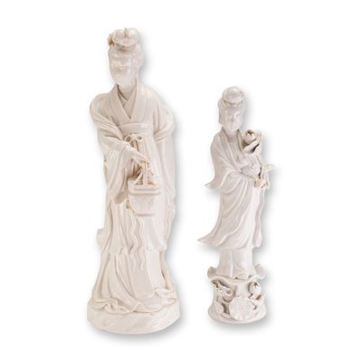 2pc Chinese Blanc de Chine Style Porcelain Women Figurines
