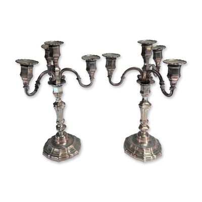 2pc Rococo Style Silver-Toned Five-Light Candelabra