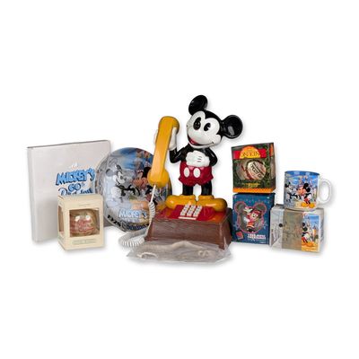 8pc Mickey Mouse Telephone and Disney Commemorative Collectibles Collection