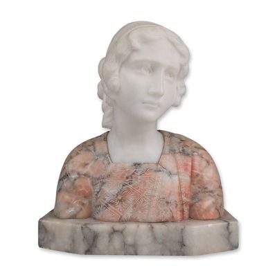 Neoclassical Style Carved Polychrome Alabaster and Marble Bust