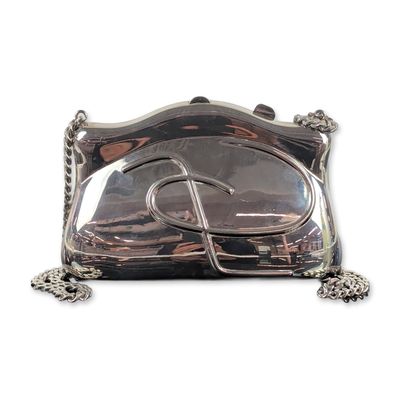 Vintage Italian Silver-Toned Metal Minaudiere Clutch