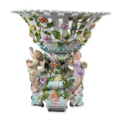 Antique German Schierholz Encrusted Porcelain Cherub Centerpiece