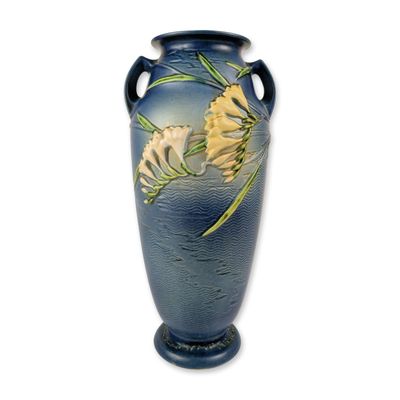 Roseville Pottery Freesia Blue Floor Vase