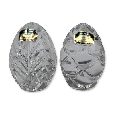 2pc Polonia Polish Lead Crystal Egg Paperweights