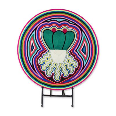 Huichol Mexican Folk Art Circular Peyote Nierika Yarn Painting