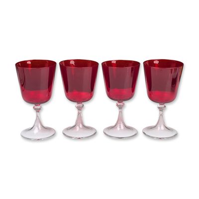 Set of Four Ruby Red Glass Goblets
