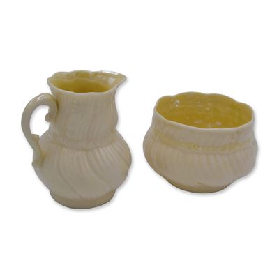 Belleek Porcelain Sugar And Creamer Set, Ivory/Pale Yellow, Black Mark