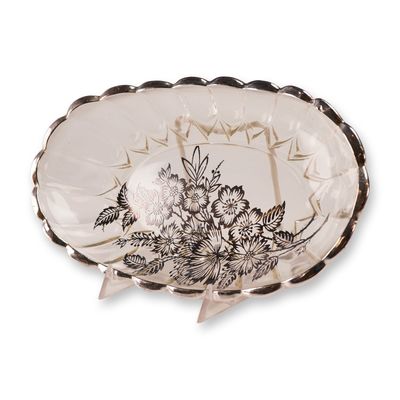 Silver Overlay Floral Pattern Oval Dish