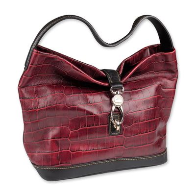 Dooney & Bourke Croco Embossed Leather Logo Lock Hobo Bag