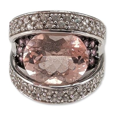 14K White Gold Morganite and Sapphire Ring