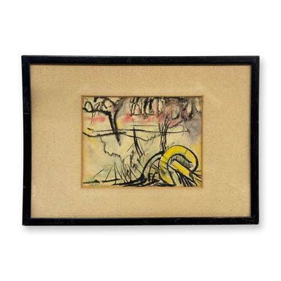Abstract Watercolor and Ink on Paper, Signed Lieber