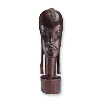 African Hand-Carved Ebony Wood Tribal Head Bust