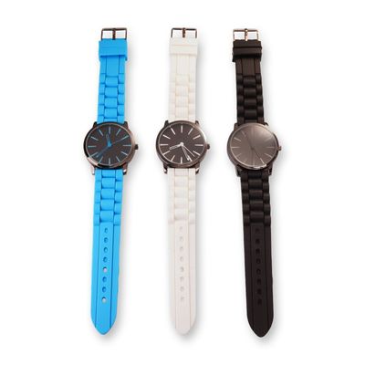 Three Contemporary Stainless Steel Quartz Wristwatches with Silicone Strap