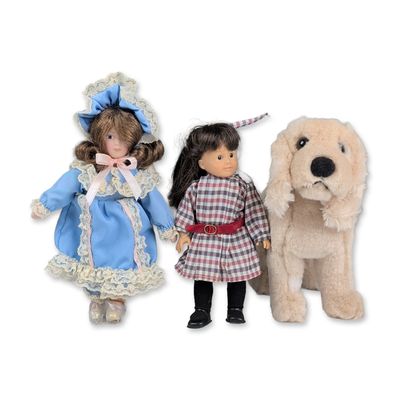 4pc American Girl Doll, Toy Dog, and Doll with Stand