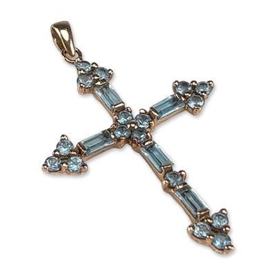 10K Yellow Gold and Blue Topaz Cross Pendant