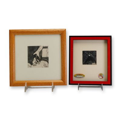 2pc Rafael Aleph Framed Acrylic and Etched Artworks