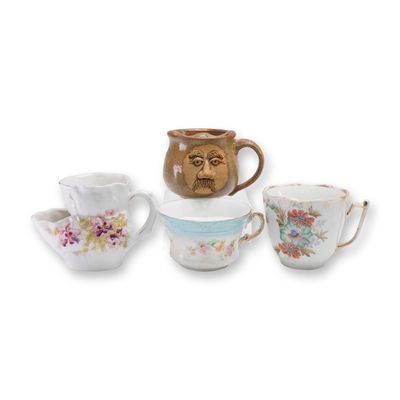 4pc Assorted Antique Moustache Cups and Shaving Cup