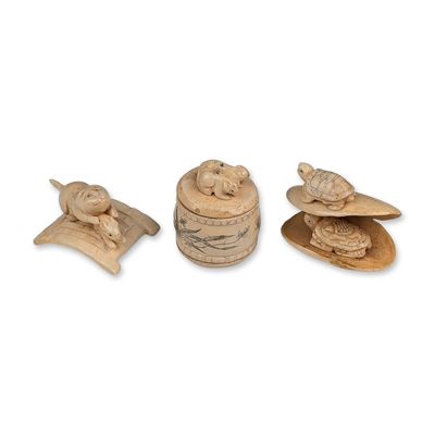 3pc Japanese Style Carved Miniature Animal Figurines