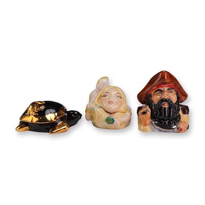 Three Kevin Francis Face Pots- Ariel Prototype, Scooby the Turtle and Pirate