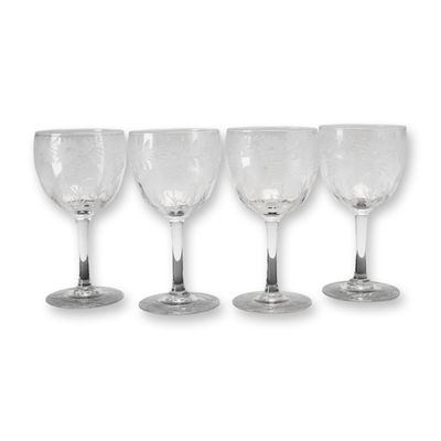 Set of Four Libbey Crystal Stemmed Goblets, Daisy Pattern