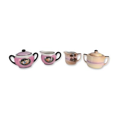 4pc Noritake Art Deco Lusterware Porcelain Creamers & Lidded Sugar Bowls