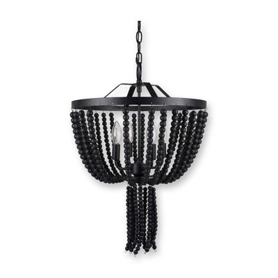 Four-Light Black Wood Bead Chandelier