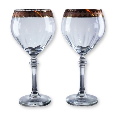2pc Gold Rim Fleur De Lis Wine Glasses