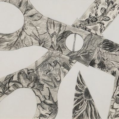 Framed Pastel & Graphite Drawing of Scissors w/ Botanical Designs