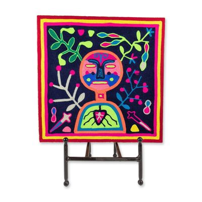 Huichol Mexican Folk Art Nakawe Goddess Nierika Yarn Painting