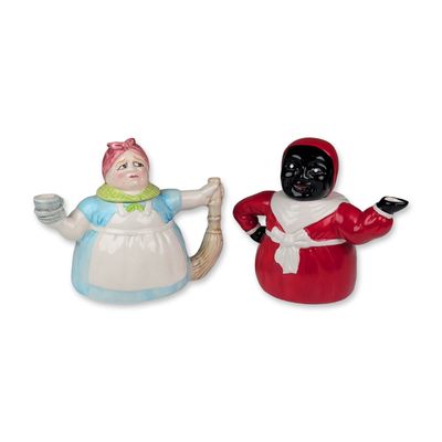 2pc Mid-Century Ceramic Figural Novelty Teapots
