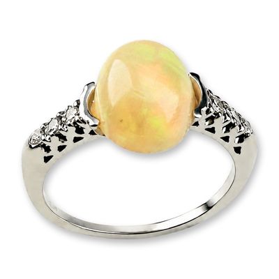 Sale Photo Thumbnail #2: 14K White Gold 4.84ct Opal and Diamond Cocktail Ring