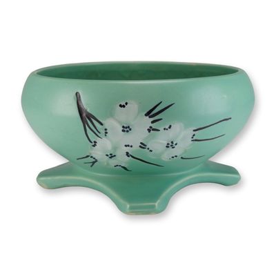 Sale Photo Thumbnail #266: McCoy Springwood Pattern Footed Planter in Mint Green Glaze