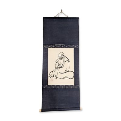 Sale Photo Thumbnail #122: Japanese Zen Daruma Ink on Paper Hanging Scroll