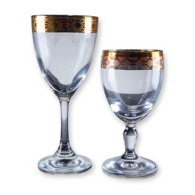 Sale Photo Thumbnail #250: 2pc Gold Rim Crystal Glassware