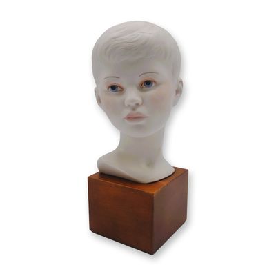 Sale Photo Thumbnail #298: Cybis Porcelain Head of Young Boy Sculpture On Wood Plinth, 1968