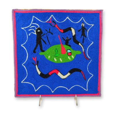 Sale Photo Thumbnail #316: Huichol Mexican Folk Art Flood Myth Nierika Yarn Painting