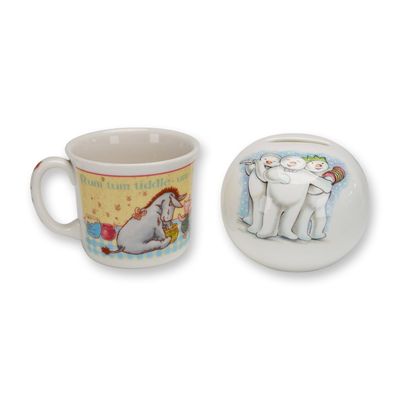 Sale Photo Thumbnail #182: 2pc Royal Doulton Collectibles Disney Pooh Mug & Snowman Money Bank