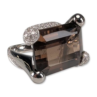 Sale Photo Thumbnail #136: 18K White Gold 25ct Smoky Quartz & Diamond Cocktail Ring