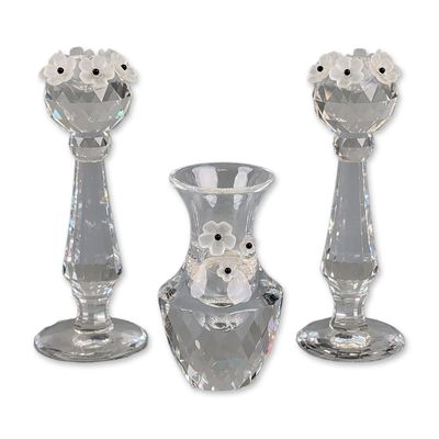 Sale Photo Thumbnail #192: 3pc Swarovski Silver Crystal Floral Vase and Candlesticks